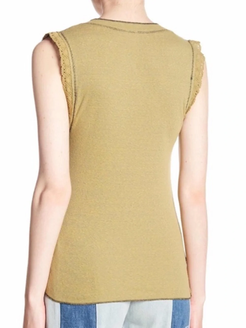 Free People We the Free Last Stop Sleeveless Olive Henley Lace-Trim Tank